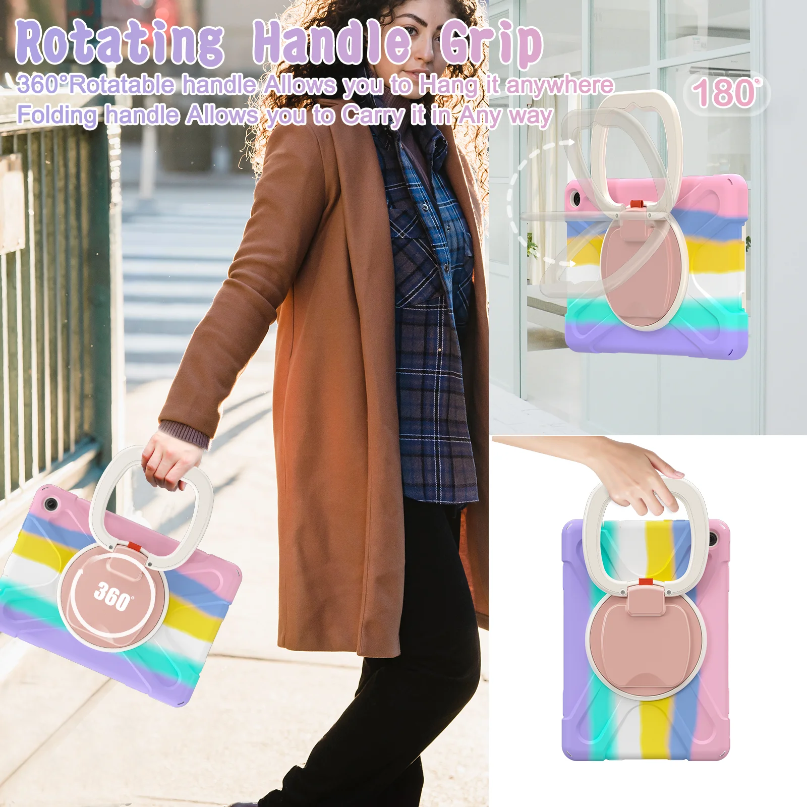 Imagen 6: Funda para Amazon Fire HD 10 2023 (13.ª generación), cubierta resistente de 10,1 pulgadas, a prueba de golpes, con mango giratorio de 360 grados, Funda Capa