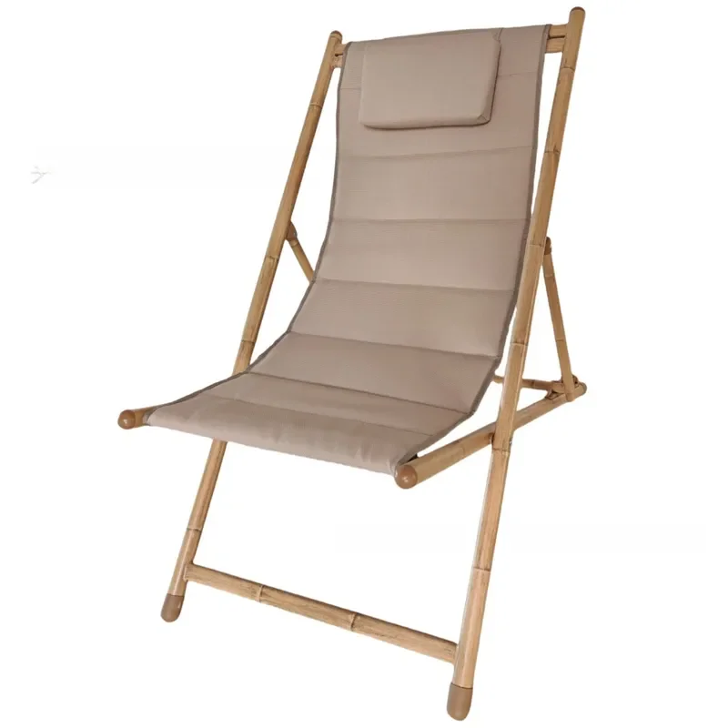 Foldable Recliner Chair Breathable Fabric Adjustable Backrest Chinese Pastoral Style Light Luxury Outdoor Garden Living Room