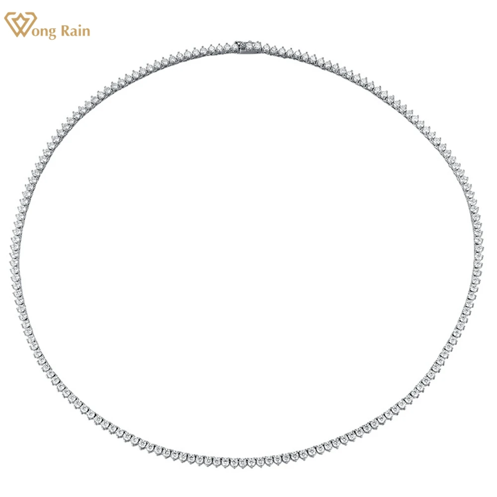 

Wong Rain Hip Hop Rock Solid 925 Sterling Silver 3MM White Sapphire Gemstone Tennis Chain Necklace Fine Jewelry Gifts Wholesale