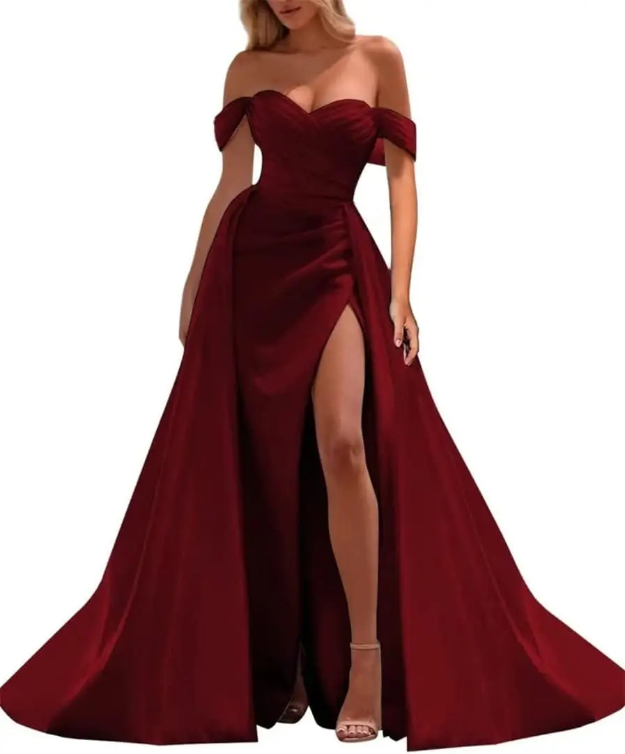 Elegante schulter freie Abendkleider Temperament hohe Taille Split Ballkleid solide Tailing Hochzeits feier Vestido Fiesta