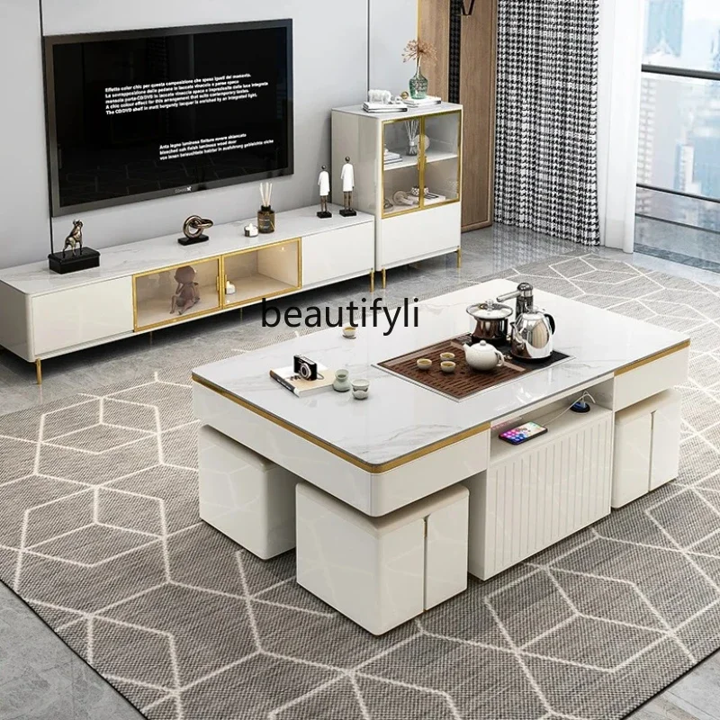 C4567 Clear Nordic Adjustable Coffee Tables Luxury Design White Floor Smart Coffee Table Modern Living Room Bijzettafel Home Fur