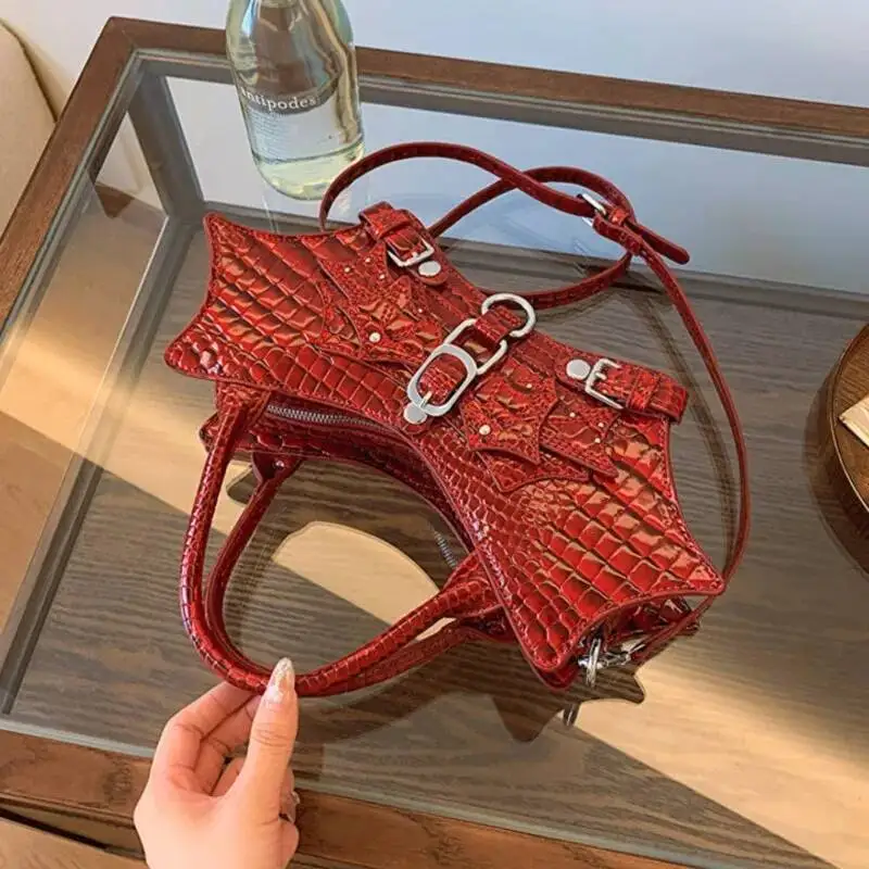 

Bloom Gothic Y2k Messenger Purse Women Hot Girls Leather Handle Crossbody Bags Ladies Punk Dark Red Hand Bag Aesthetic