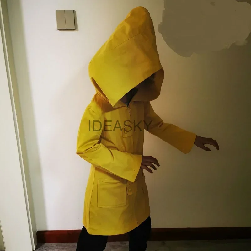 새로운 2025 게임 Little Nightmares Six 코스프레 의상 키즈 남자 소년 옐로우 후드 자켓 코트 오버 코트 여성 할로윈 wat158