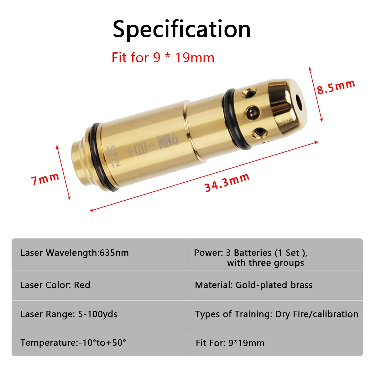 9mm Laser Cartridge Tactical Training Laser Bullet 9mm Bore Sight For Dry Firing Training 380ACP 40S&W Laser Training Bore Sight