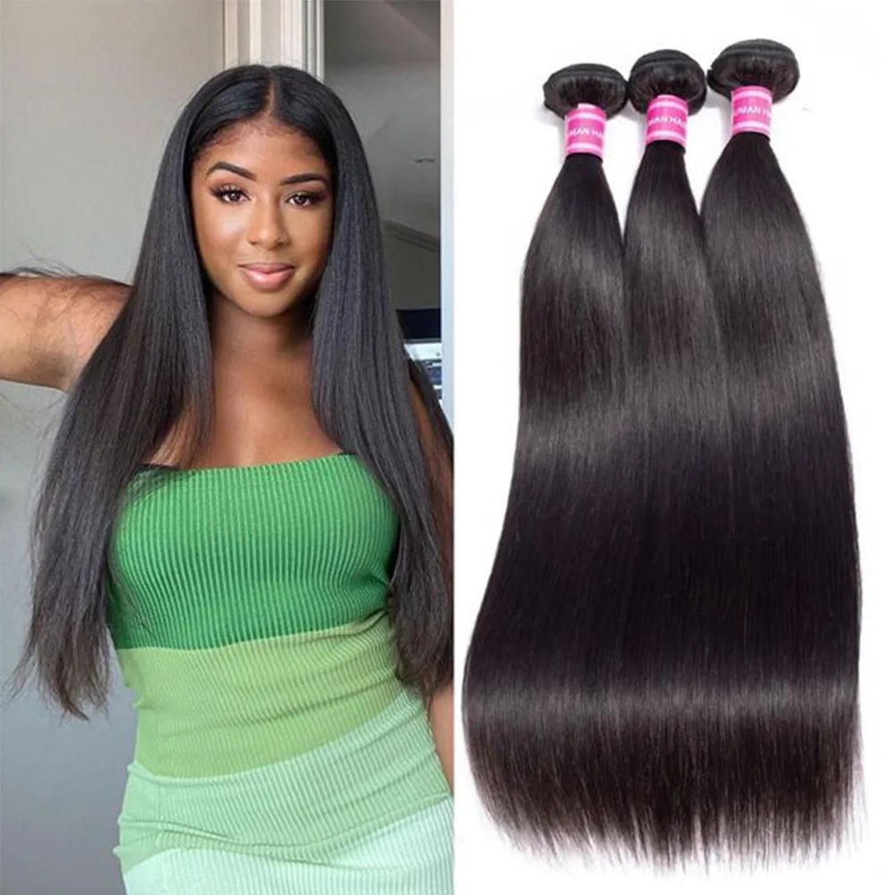 Straight Bundles Human Hair 20 22 24 Inch Brazilian Virgin Hair Bundles Remy Human Hair Weave Extensions 100 gram Per Bundle