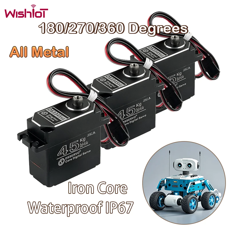 

Digital Servo 45Kg Metal Gear Iron Core Motor 180/270/360 Degree Waterproof IP67 Servos for RC Robot Car Boy DIY RC Toys #T3