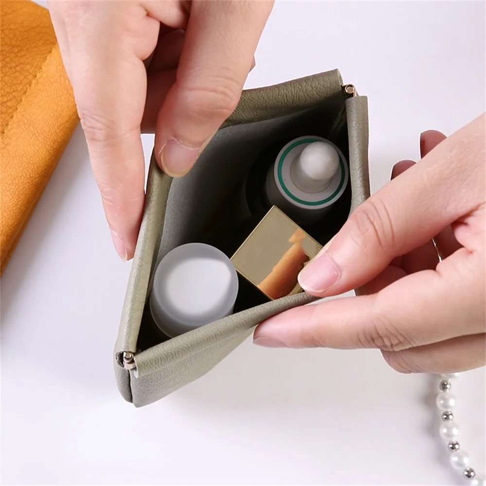 Mini Lipstick Key Jewelry Cosmetic Bag Women Portable Automatic Closing Makeup Storage Bag Pouch PU Earphone Bag Coin Purse