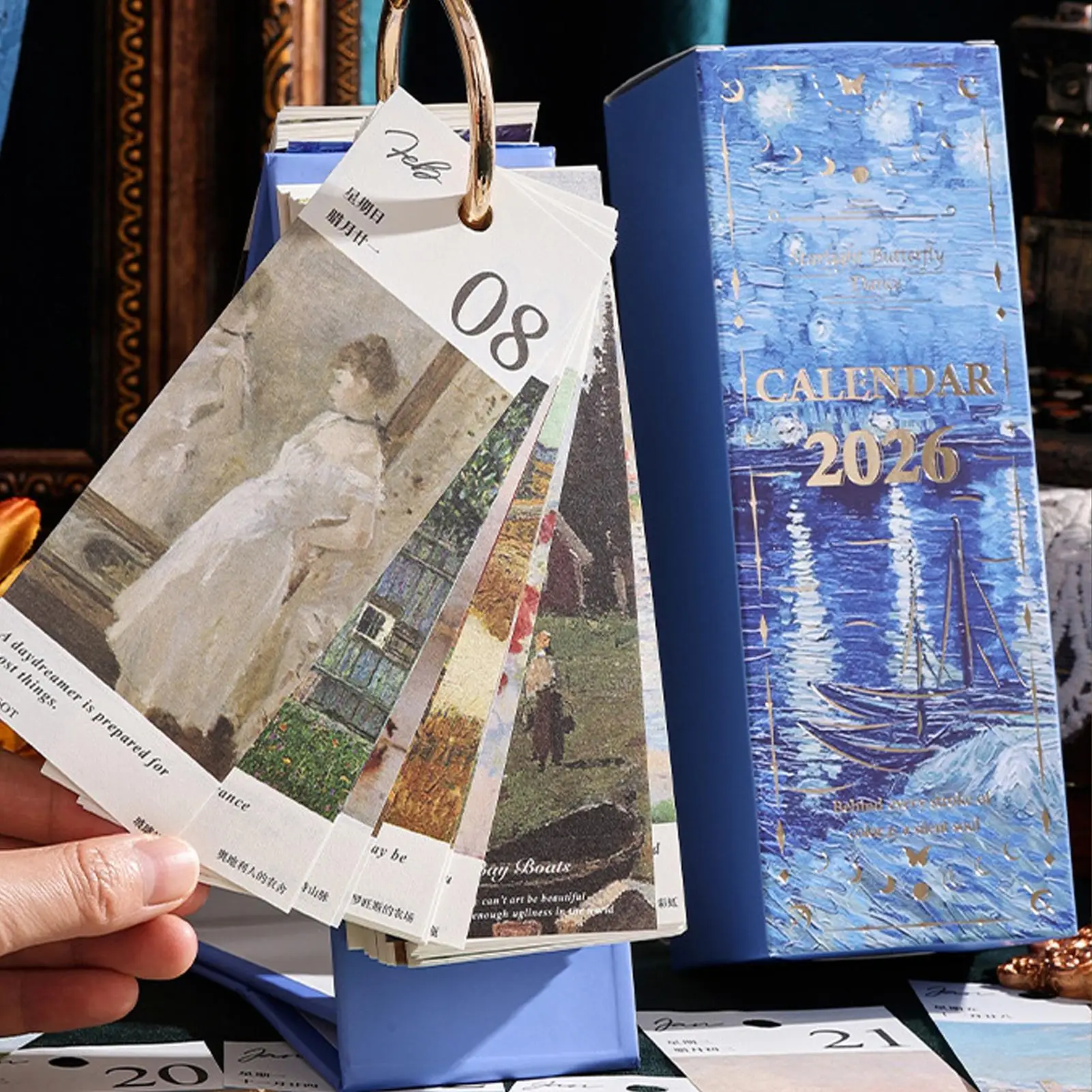 

Настольный календарь на 2026 365 дней, ретро картина маслом, ежедневник, украшение, художественный календарь для входа, рабочего стола, гостиной