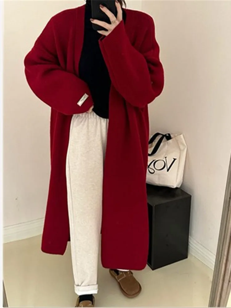 LANMREM Mid-length Sweater Coat Women\'s Long Sleeves Solid Color Loose Casual Cardigan 2024 Autumn New Clothing 2Z2288