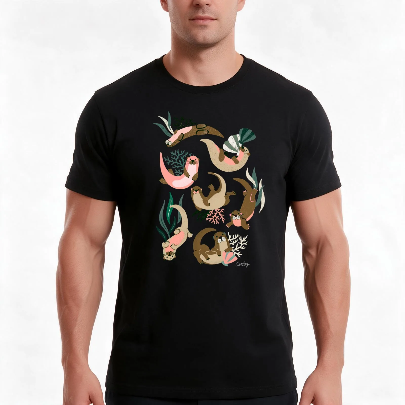 Otter Collection - Mint Palette T-Shirt, Summer Casual Cotton Tee, Oversized Streetwear Tops, Vintage Graphic Print, 100% Cotton