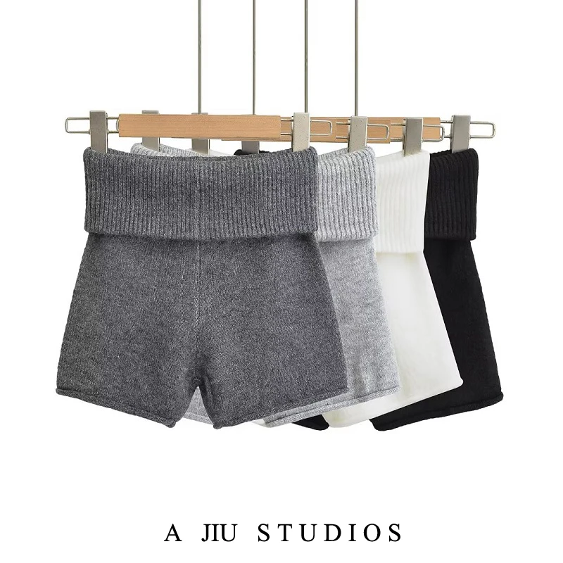 American Style Spicy Girl Home Knitted Short Pants Low Waist Cuffed Knit Stripe Shorts Tight Fit Casual Bottoms for Teens