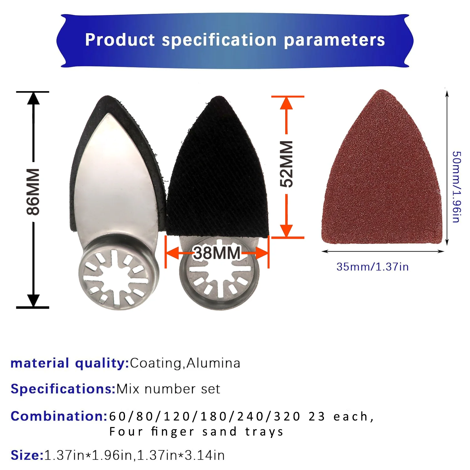Kit di carta vetrata triangolare multiutensile con anello a gancio 35×55MM 104 pezzi con tamponi abrasivi per dita e grana assortita 40-240 per la molatura del legno
