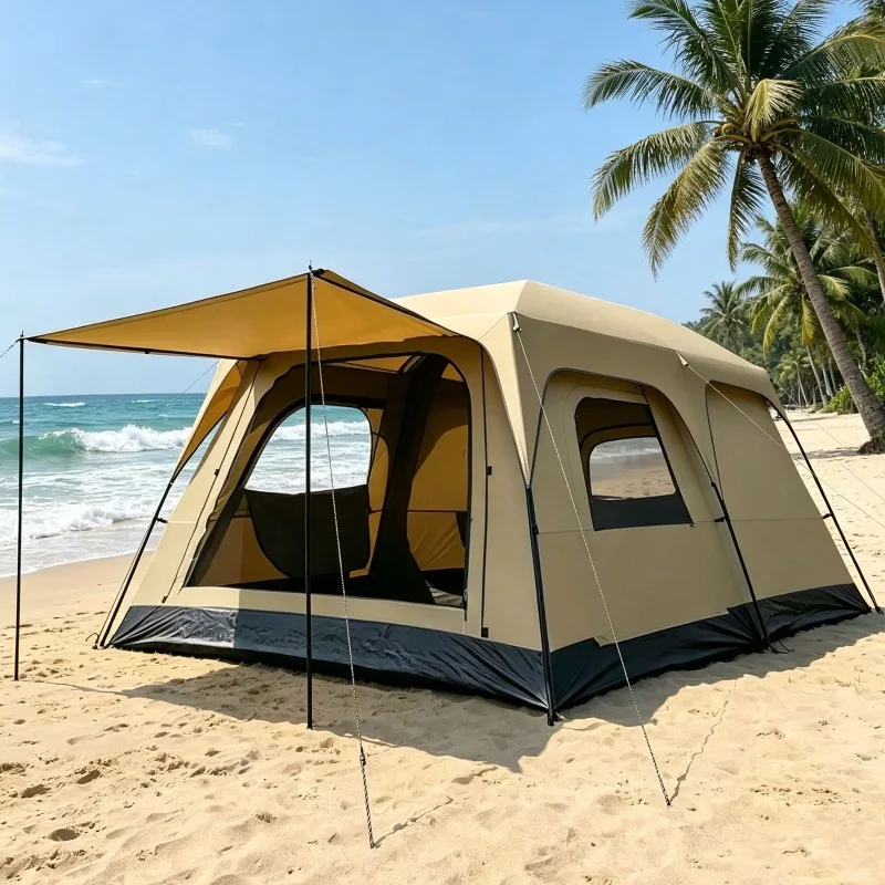 4/8/12-Person Outdoor Camping Tent With A Spacious Interior That Easily Accommodates Multiple People; Waterproof And UV-Resistant Mesh Windows On Multiple Sides For Ventilation; Perfect For Forests, Beaches, And Gardens, Suitable For All Seasons.