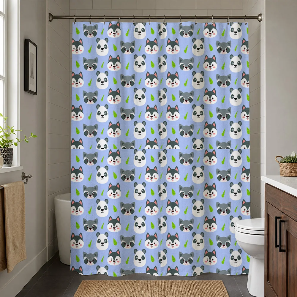 Waterproof Cute Panda Print Shower Curtain Bathroom Decor Liner Cartoon Animal Theme Polyester Shower Screen for Kids Novelty Ba