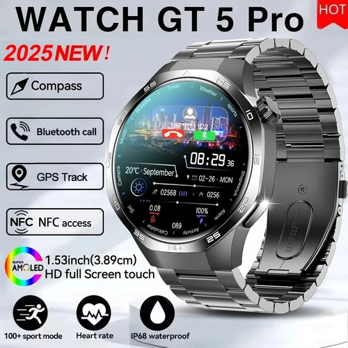 2025 nuevo GT5 Pro GPS Track Compass reloj inteligente hombres 360*360 pantalla AMOLED NFC BT llamada impermeable Monitor de salud hombre relojes inteligentes