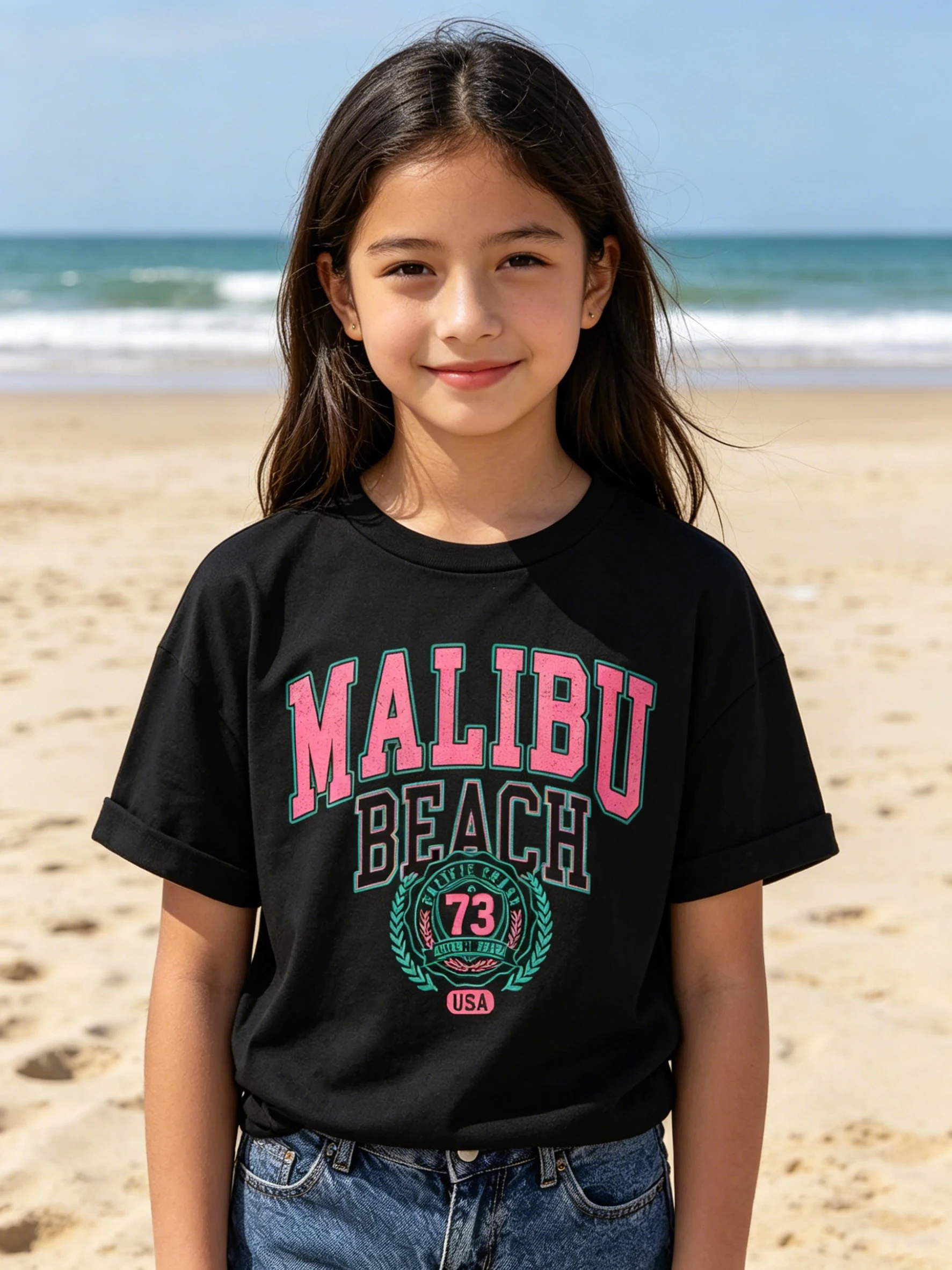 Kids' Casual Comfortable T-Shirt Short-Sleeved Black Top with Letter Print Loose Versatile Niche Design for Children 2026