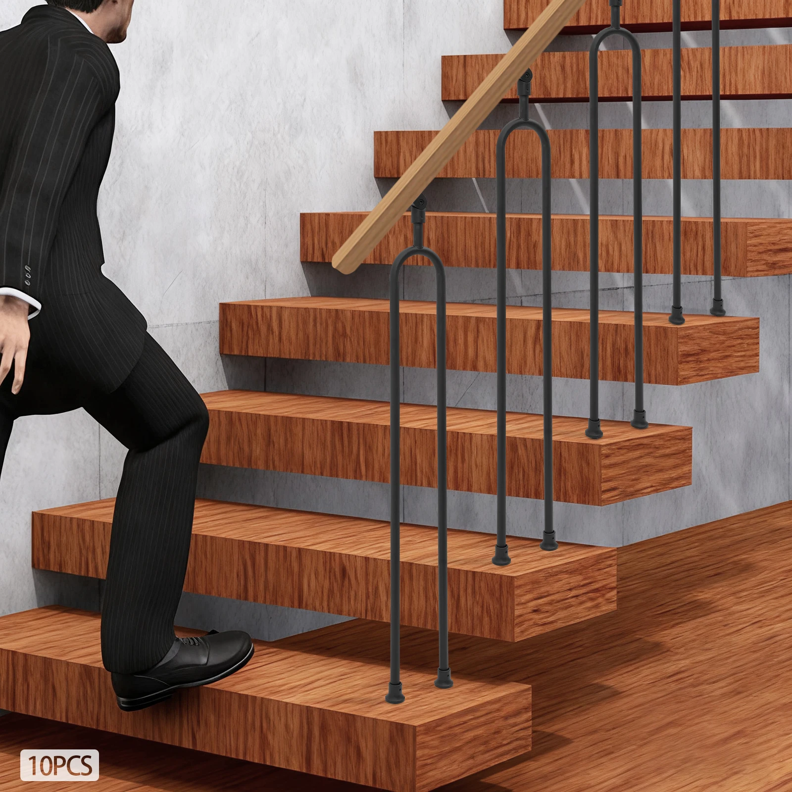 10pcs Black Iron 101cm U-shaped Stair Column Adjustable Roof Arch Handrail Support Column