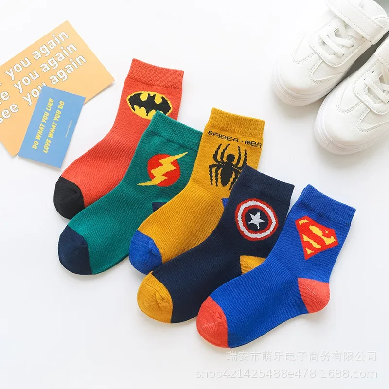 5 Double Spring and Autumn Korean Version Simple Cartoon Comfortable Boys and Girls Sports 2-12 Years Old Mid-tube Socks