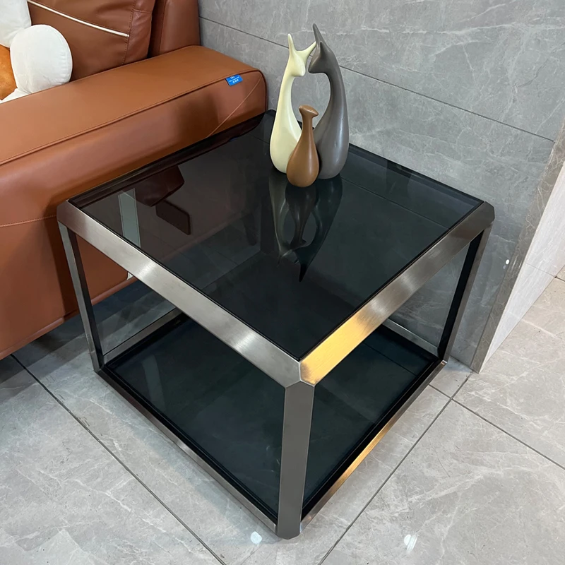 

stainless steel European gray glass rock slab corner few living room square few office coffee table double side cabinet