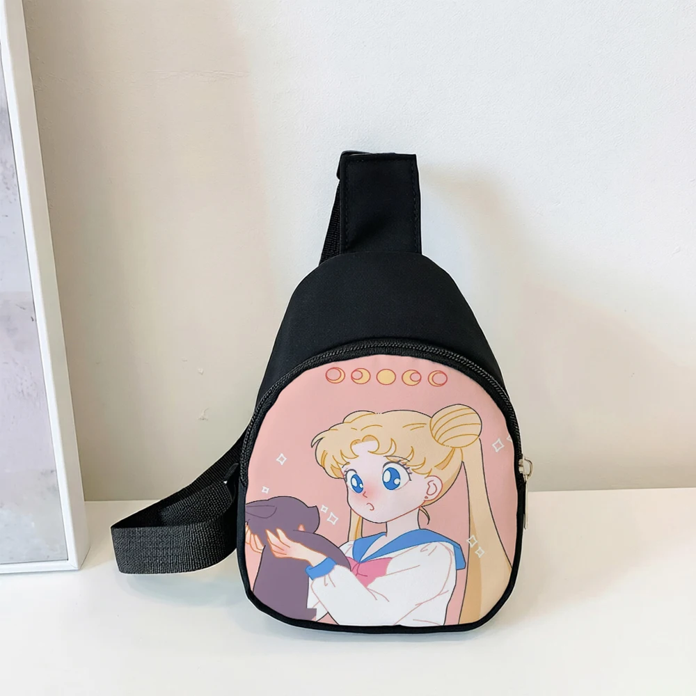 Sailor Moon Children Chest Pack for Boy Girl Anime Cartoon Shoulder Bag Kawaii Student Mini Portable Crossbody Pouch Phone Bags
