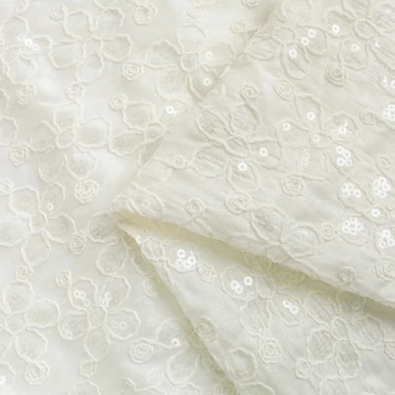 

New sequin 3D rope embroidered floral jacquard fabric for fashion designers, DIY sewing fabric