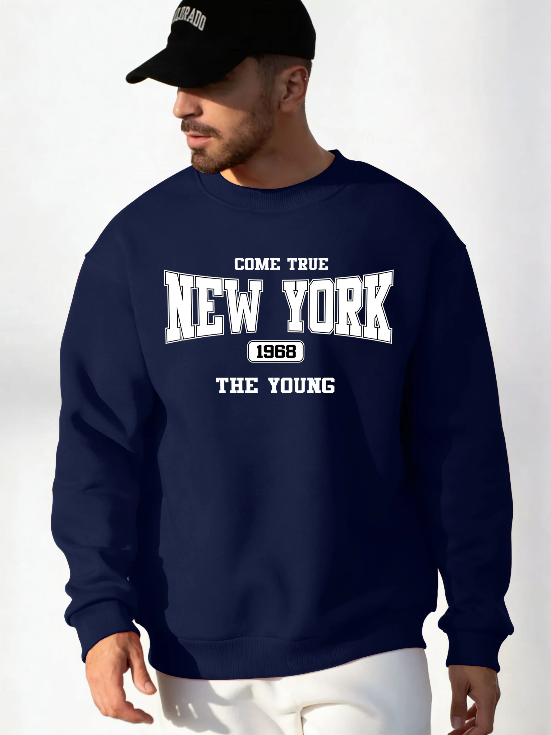 

Мужская зимняя толстовка с круглым вырезом и буквенным принтом New York The Young Art, офисные уличные толстовки, спортивный классический спортивный костюм, повседневная уличная одежда