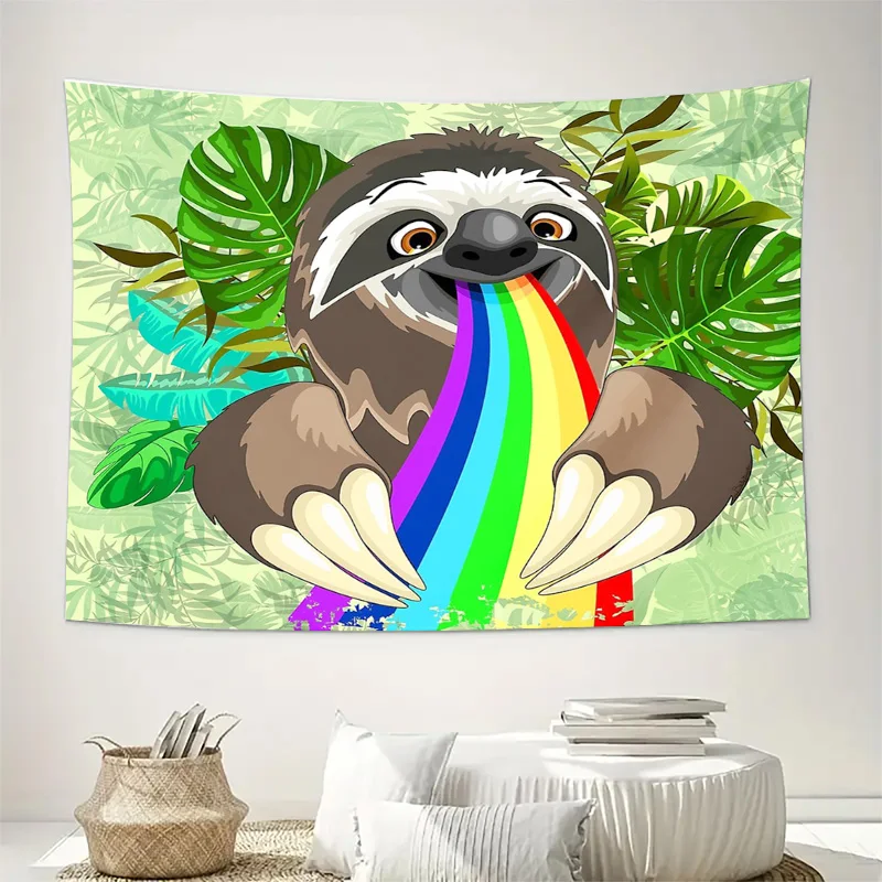 Vibrant Rainbow Sloth Tapestry Wall Hanging Nature Aesthetic Room Decor Hippie Bohemian Dorm Wall Art Gift Tropical Forest Canop