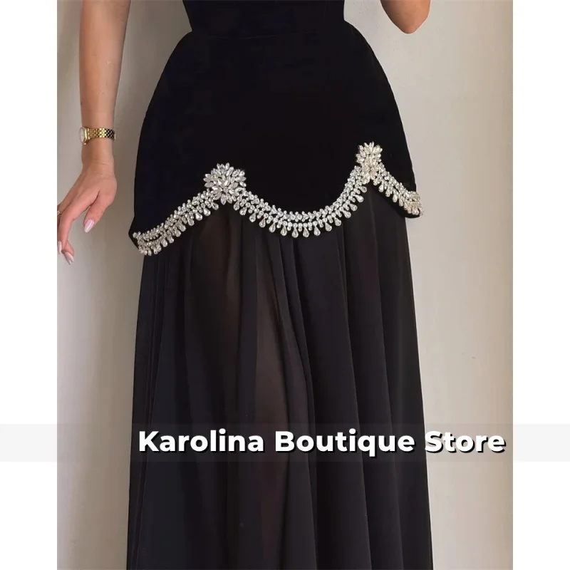 فساتين سهرة على شكل حرف a بدون أكمام كريستال بدون حمالات فساتين رسمية طويلة للنساء فساتين حفلات أنيقة مصنوعة حسب الطلب 2025