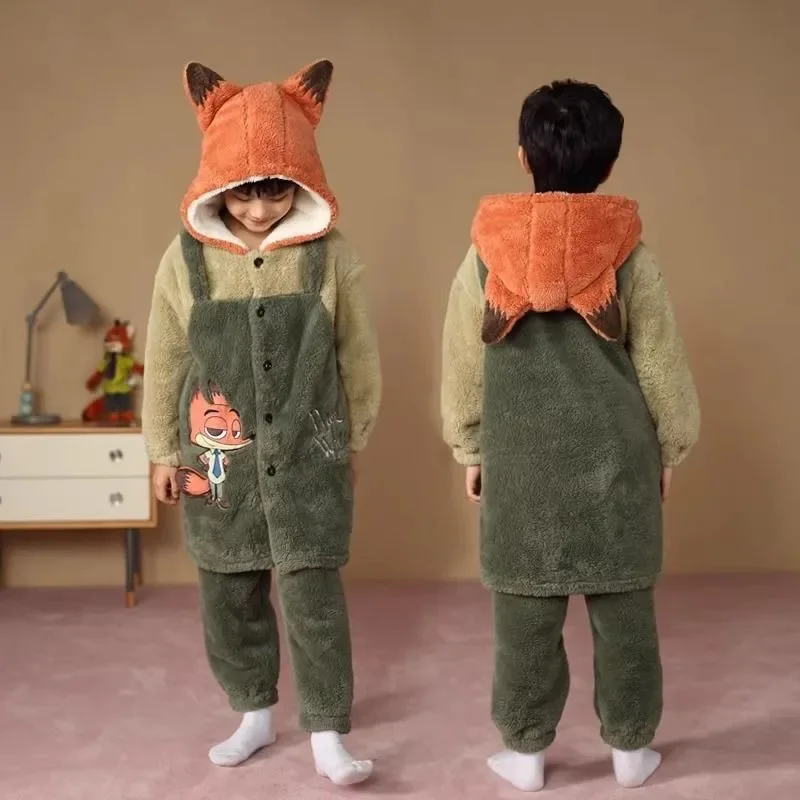 New Disney Nick Wilde Personalized Cartoon Kawaii Thickened Velvet Pajamas Creative Anime Movie Winter Warm Home Clothing Gift