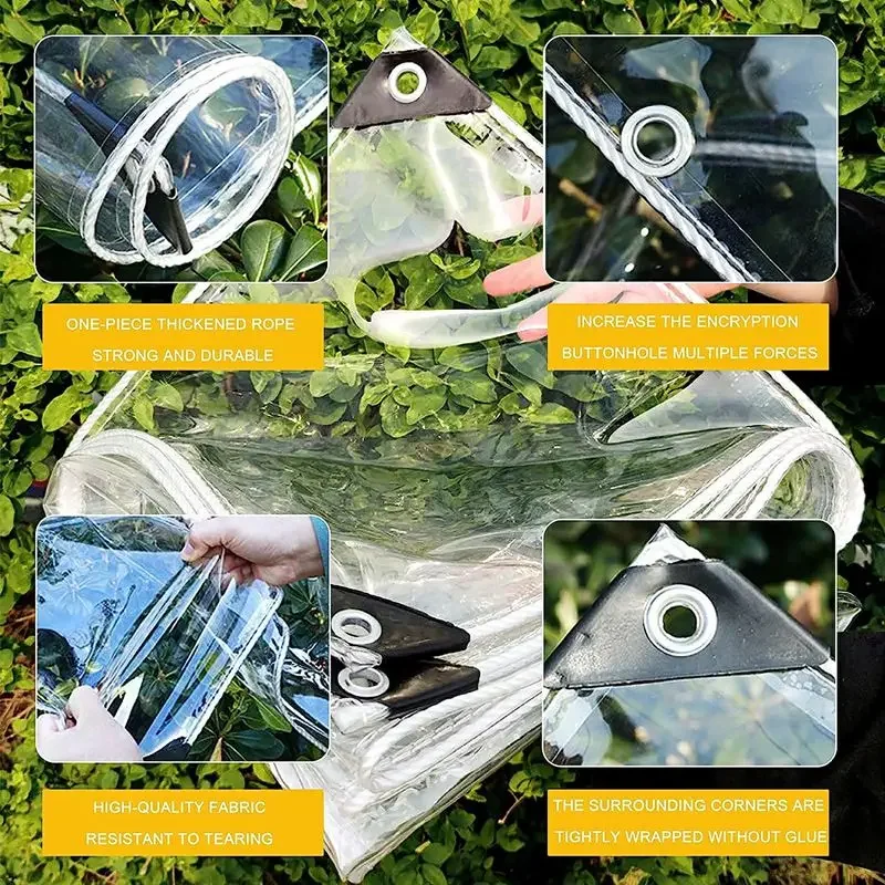 0.35/0.55mm Clear Tarp Heavy Duty PVC Transparent Tarp Waterproof Windproof Anti-Tear for Greenhouse Patio Garden Garage Balcony