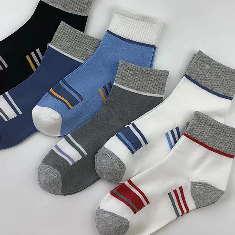 Chaussettes rayées en coton pour hommes, grande taille 38-46 5 paires/lot, mi-longues, confortables, respirantes, amusantes, décontractées