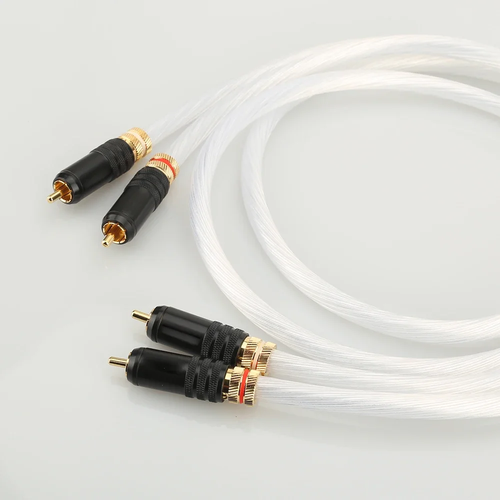คู่ Silver Plated สายสัญญาณเสียง RCA HIFI สาย RCA เชื่อมต่อสายสัญญาณเสียงพร้อมปลั๊ก RCA