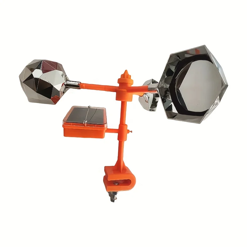 جهاز طارد الطيور العاكس الذي يعمل بالطاقة الشمسية مع صندوق صوت - برتقالي، مثالي للحدائق والمزارع والبساتين