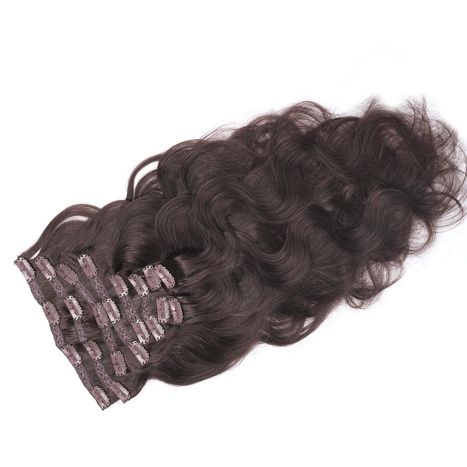 LOVEVadvocate-Extensions de Cheveux Naturels à Clips pour Femme, Cheveux Humains Ondulés, Noir Naturel Européen, Tête Complète, Remy, 7 PCs, 10 PCs