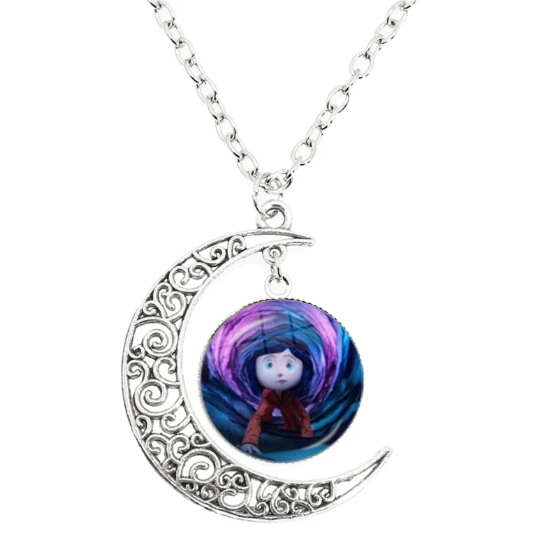 Coraline&The Secret Door Moon Necklace Coraline Dome Glass Pendant Necklaces Handmade Produces Halloween Gifts Jewelry