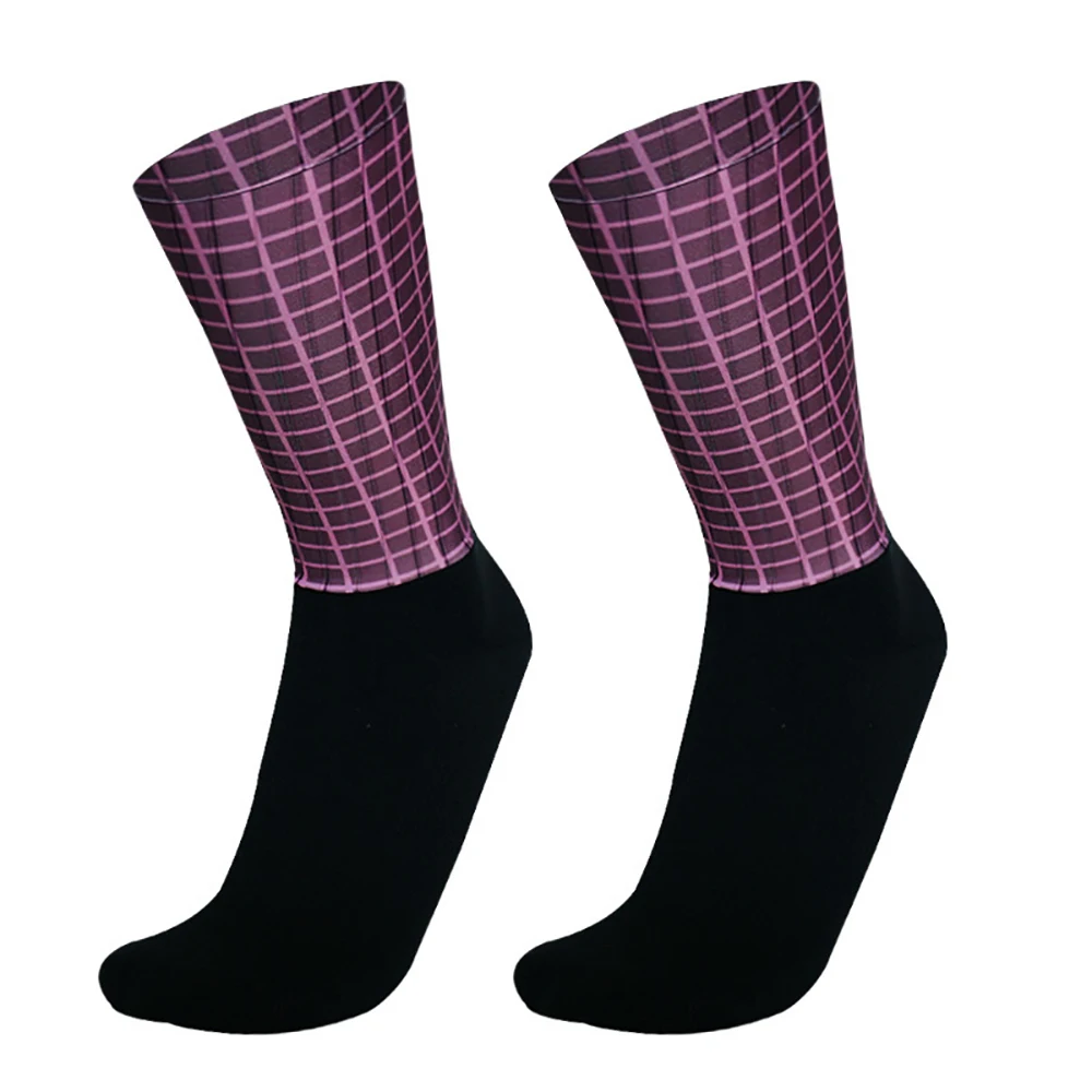 Silicone New Plaid Cycling Socks Non-Slip Men Women Sports Socks Cool Breathable Summer Aero Bike Socks Calcetines Ciclismo