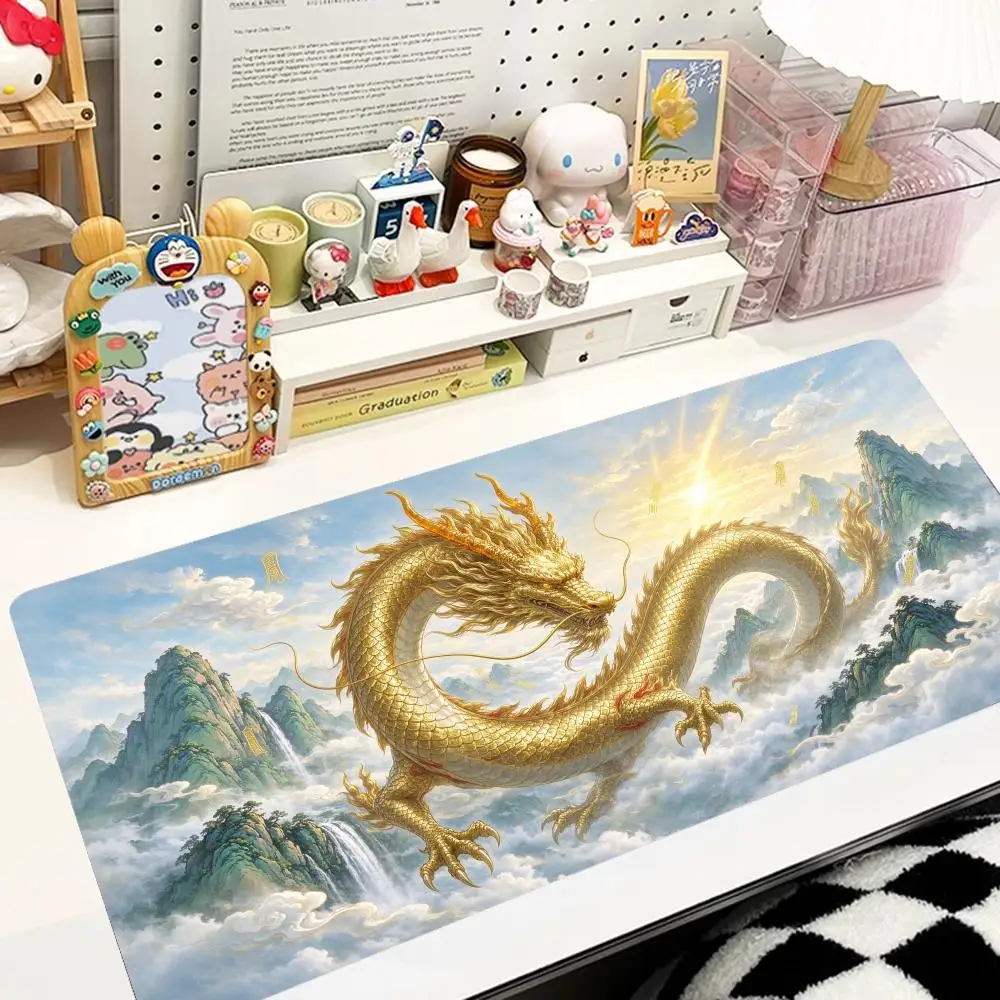 Cloud Mountain Golden Oriental Dragon Desk Mat Soft Cloth Surface Non Slip Rubber Base Smooth Glide For Luxury Home Esports