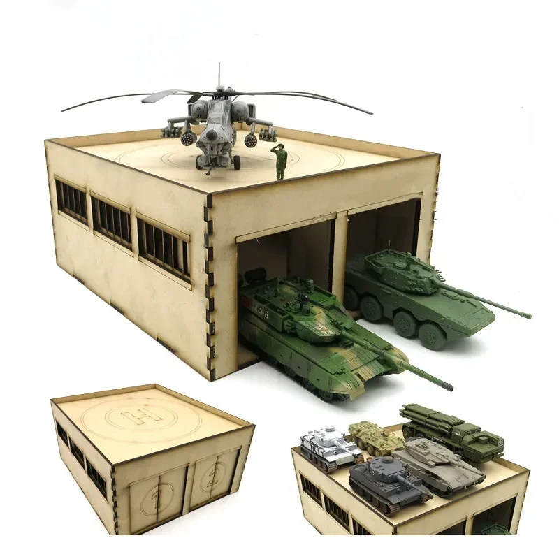 1: 72 World War II Modern Tank Maintenance Factory Combat Vehicle Warehouse Scene Wooden Assembly Model Ornaments