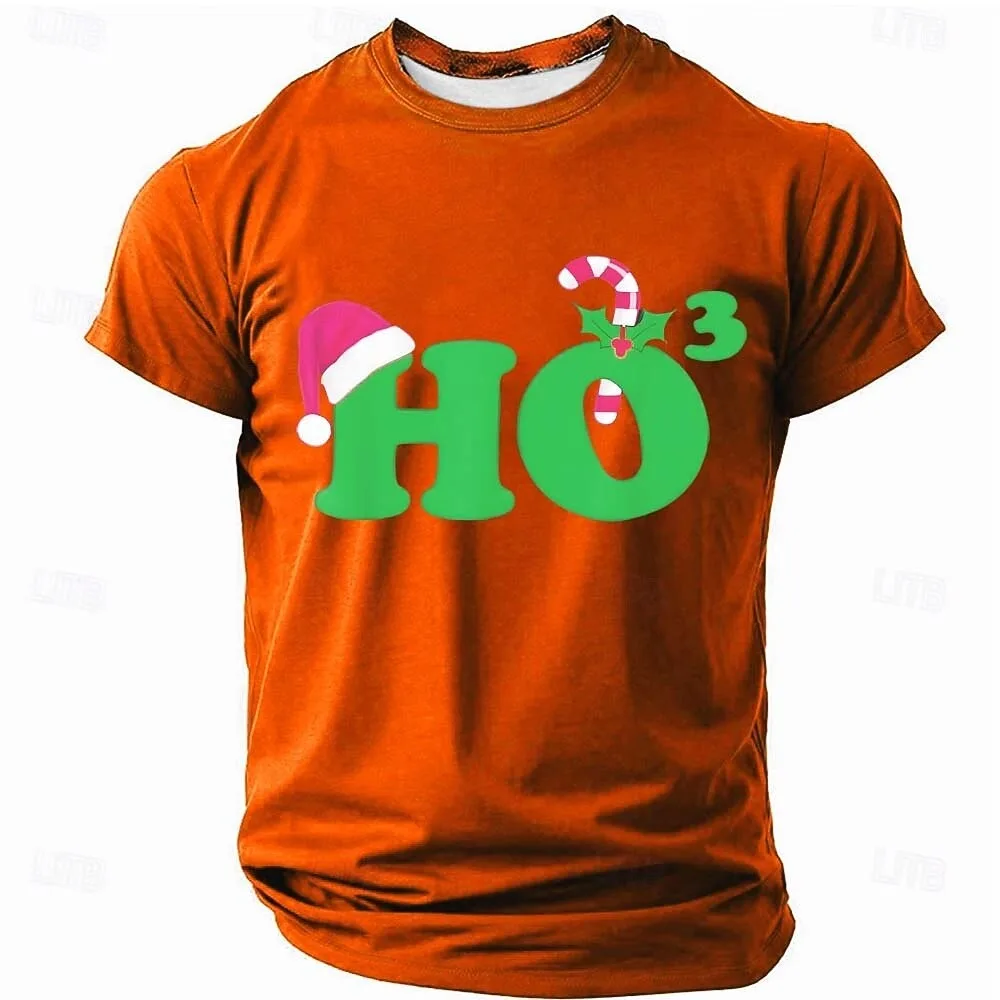 Christmas Men's Santa Claus HO letter Short Sleeve T shirt Crew Neck Shirt Daily Designer Vacation Party All Seasons Clothing