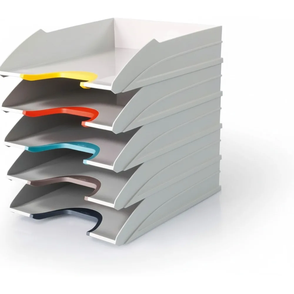 

5-Pack Stackable Letter Trays with Color-Coded Handles for Office & Home Organization