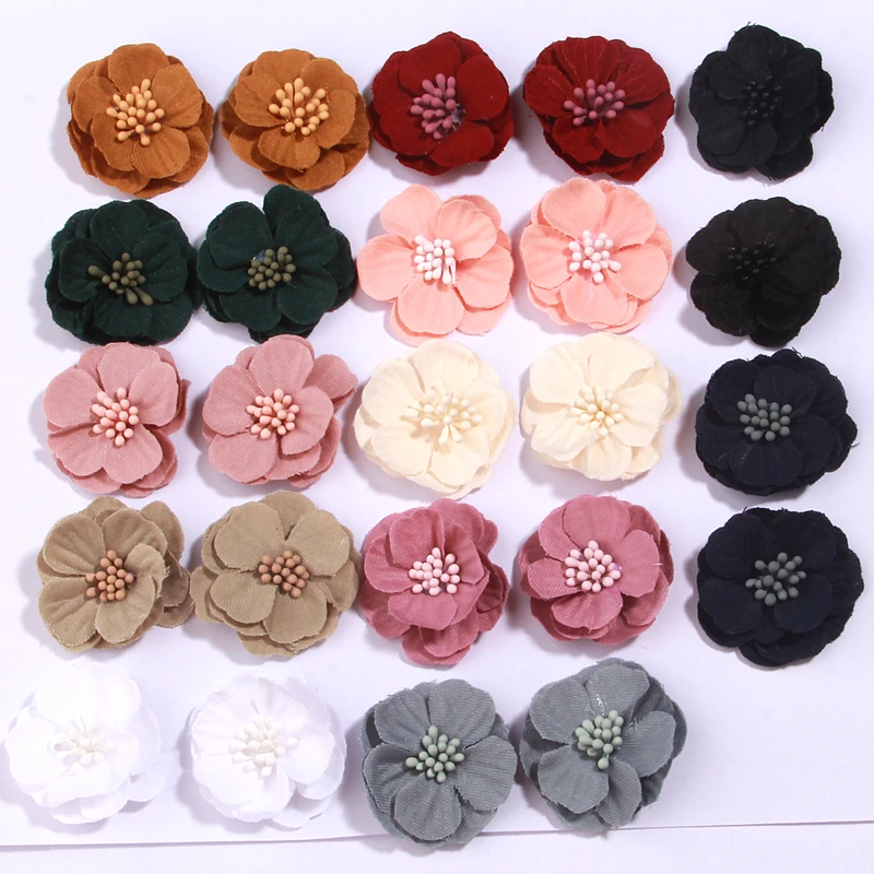 120Pcs/set 3.5cm Kawaii Flower Hair Accessories Hairbow Women Sash Belt Corsage Flower for Wedding DIY Baby Hair Clips