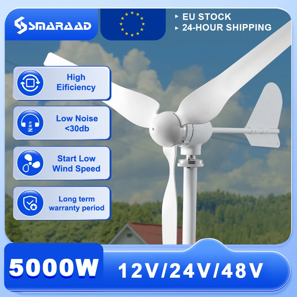 5000W Horizontale Windturbine 12V/24V/48V Geräuscharm Haushalt 220V Sanfte Brise Starter Mit Kostenlosem Laderegler