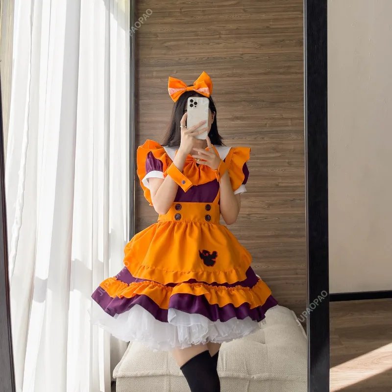 

S-5XL Plus Size Halloween Christmas Maid Cosplay Pumpkin Suit Womens Maid Role Play Costumes Japanese Lolita Female Dress