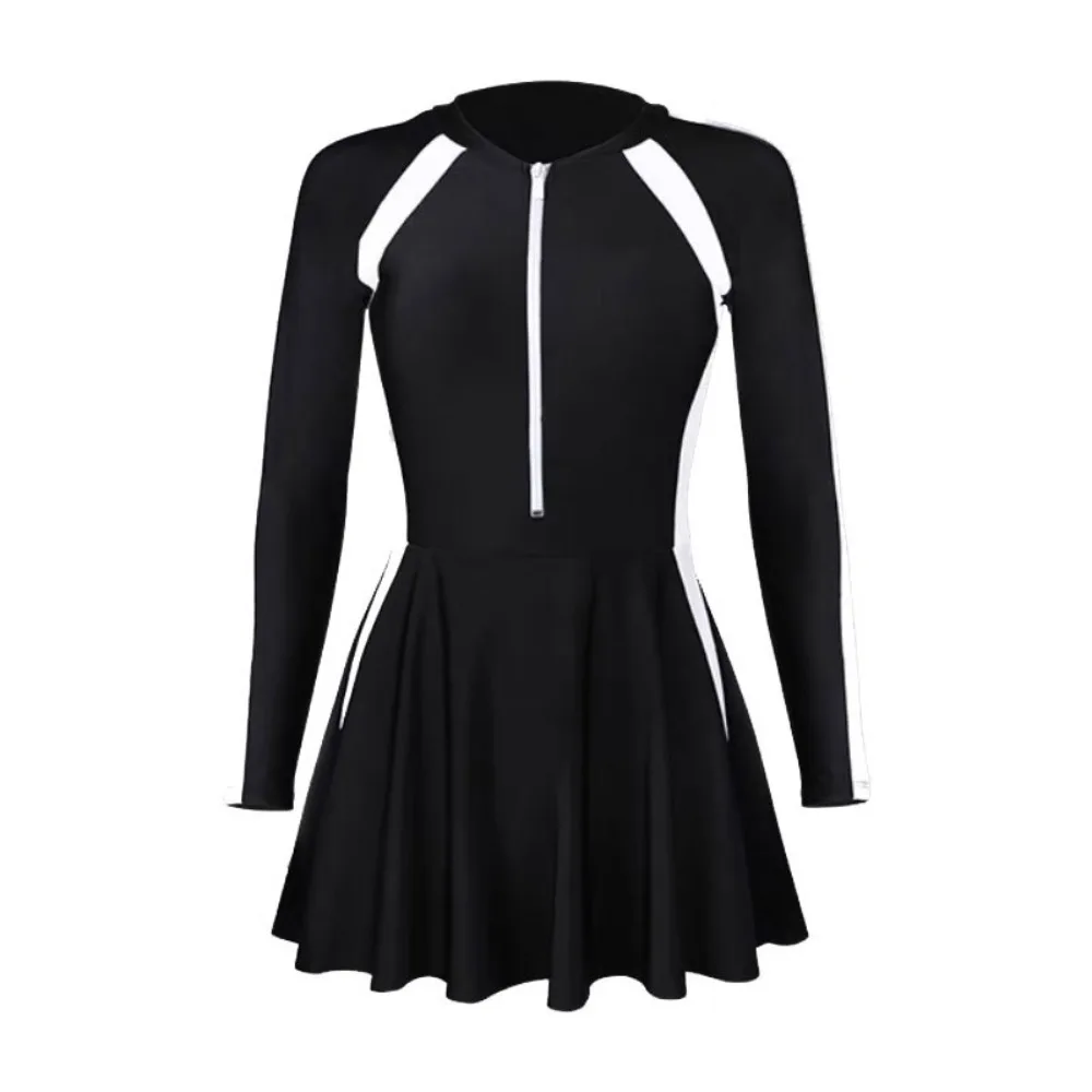 Elastic Women's Long Sleeve Swimsuit Anti-exposure Simple Style Female Swimwear Contrasting Colors with Safety Pants