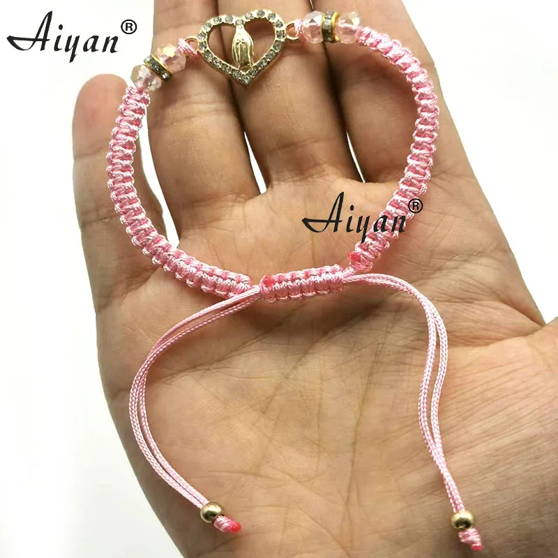 

12Pieces Alloy Religious Love Heart Virgin Maria Woven With 6MM Crystal And Eyes Bracelet Prayer Or Have Protection Effect