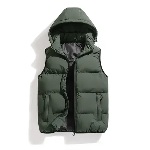 Male Solid Color Autumn Winter Warm Vests Sleeveless Men's Cotton Hooded Best Sellers Puffer Vest Men's Loose Casual Jacket