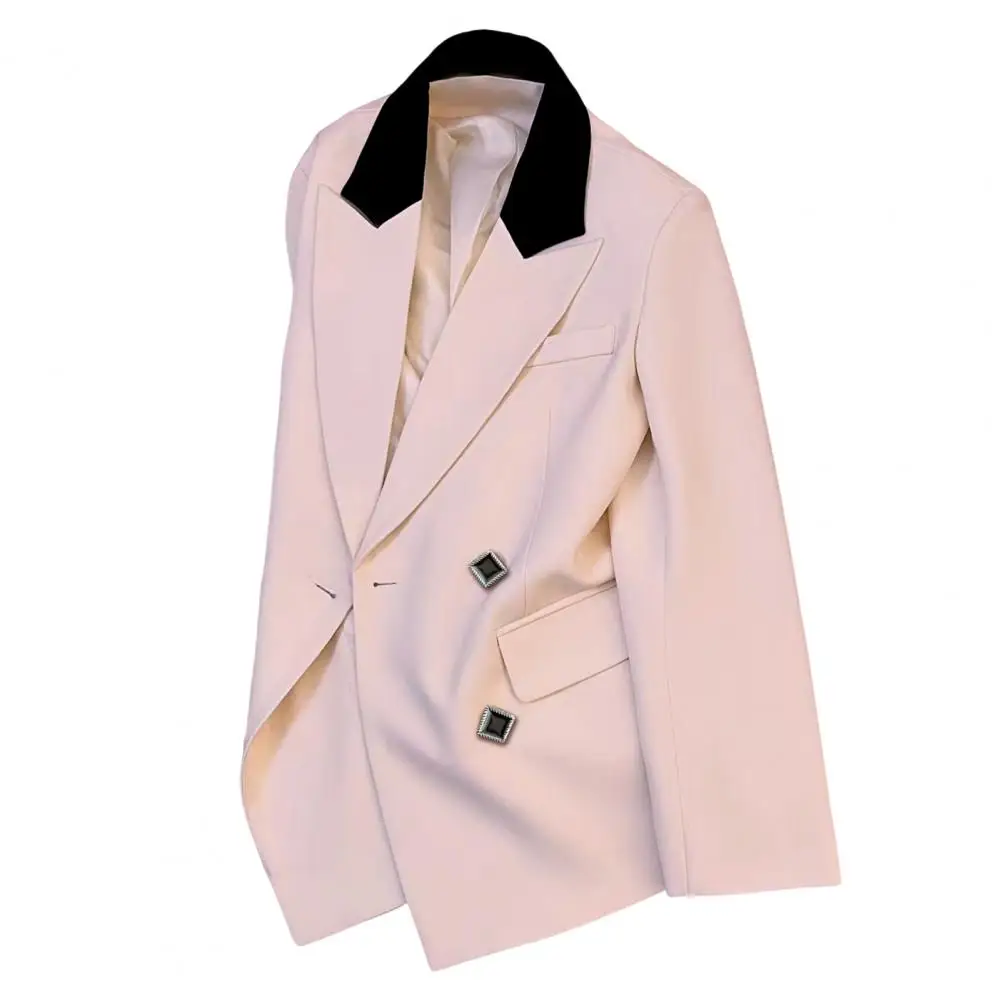 

Women's Double Breasted Office Wear Blazer Coat, Long Sleeve, Flap Pockets, Female Outerwear, Chic Tops, Fashion