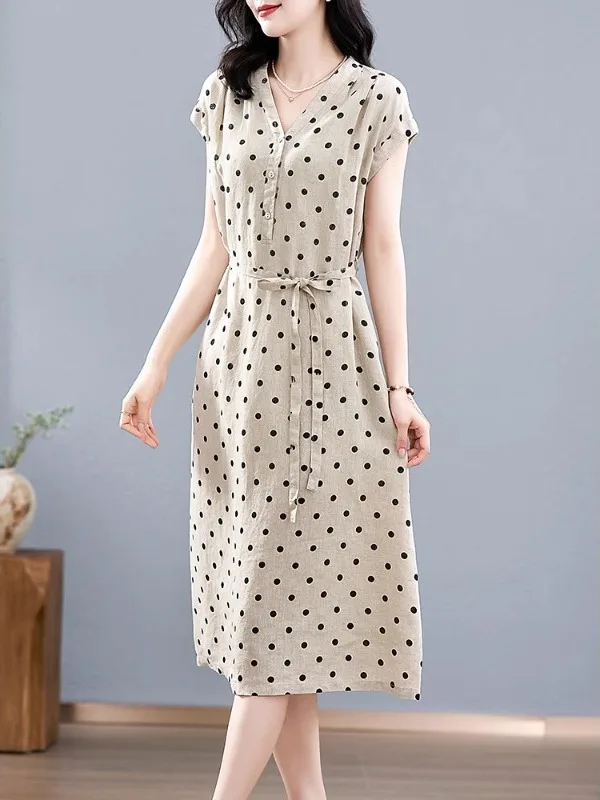 

Summer Women's Gingham Cotton Dr High Waist Vest Sle ort Sve A-Line Skirt Casual Commute High Quali Large Size