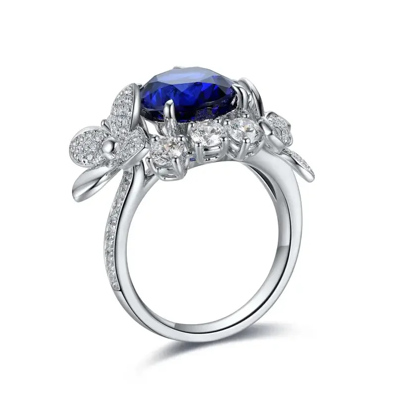 RUIF 2024 High Quality S925 Silver  Lab Grown Blue Sapphire Rings Engagement Wedding Party Gifts