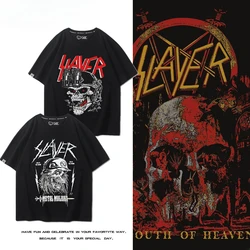 Slayer Killer Band Surrounding Short Sleeve T-shirts for Men and Women Summer American Street Retro Loose Cotton Half Sleeves